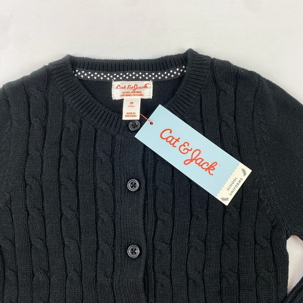 Cat & Jack Girls‎ Classic Cable Knit School Uniform Cardigan Sweater Sz 2T